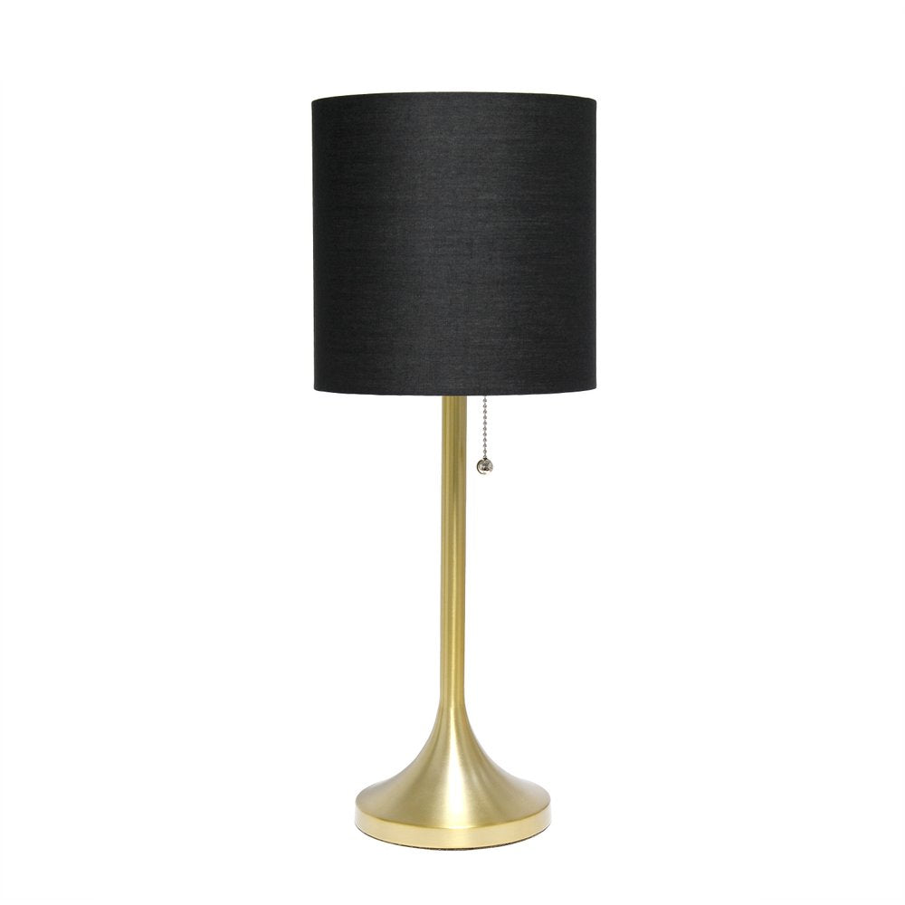 21" Gold Metal Table Lamp With Black Drum Shade