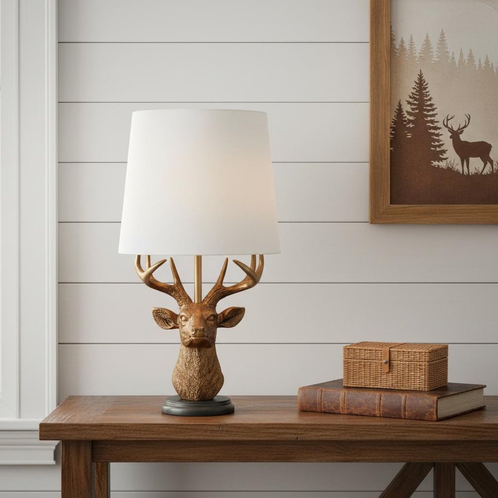 17" Copper Geometric Table Lamp With White Drum Shade