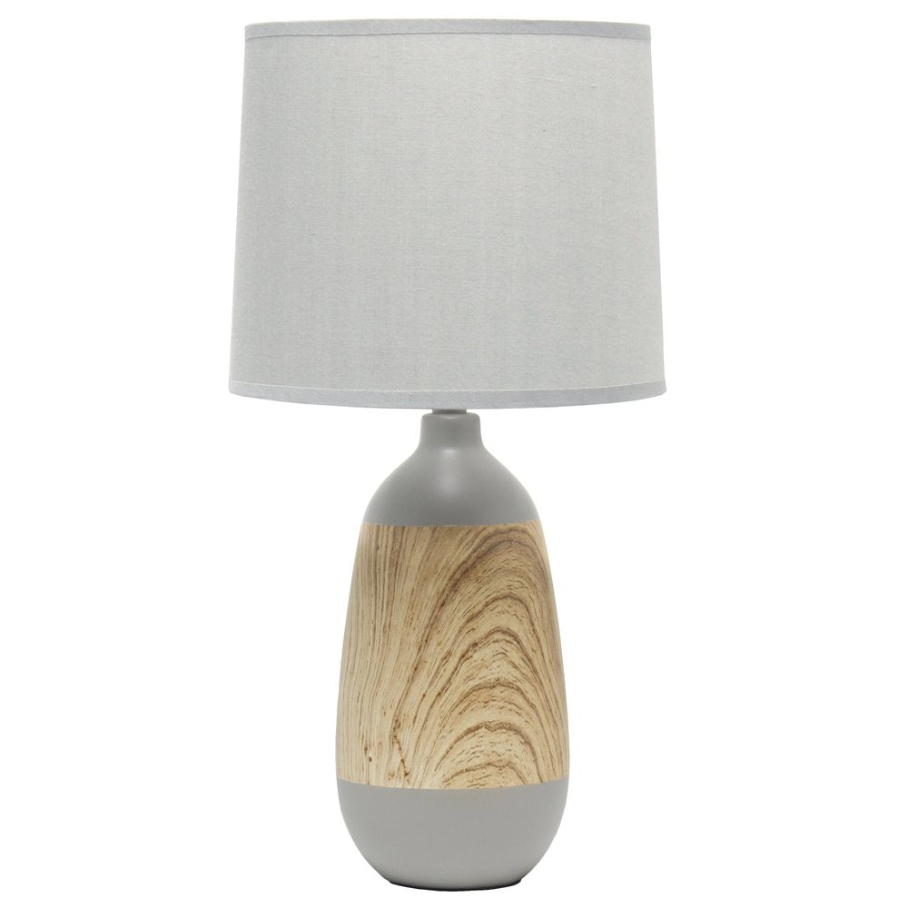 19" Gray And Oak Oblong Ceramic Table Lamp With Drum Shade