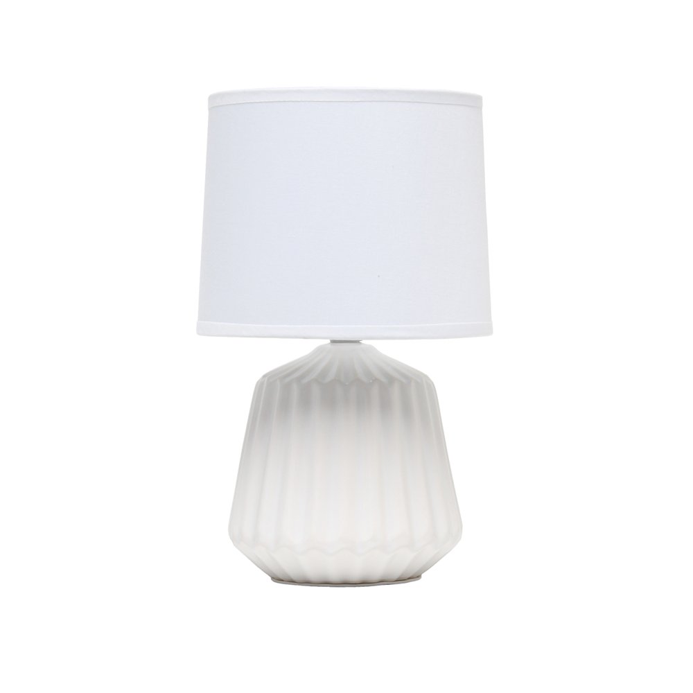 11" Off White Ceramic Round Table Lamp With White Drum Shade