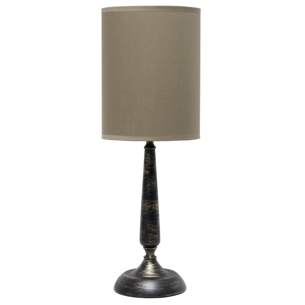 23" Bronze Iron Table Lamp With Tan Cylinder Shade