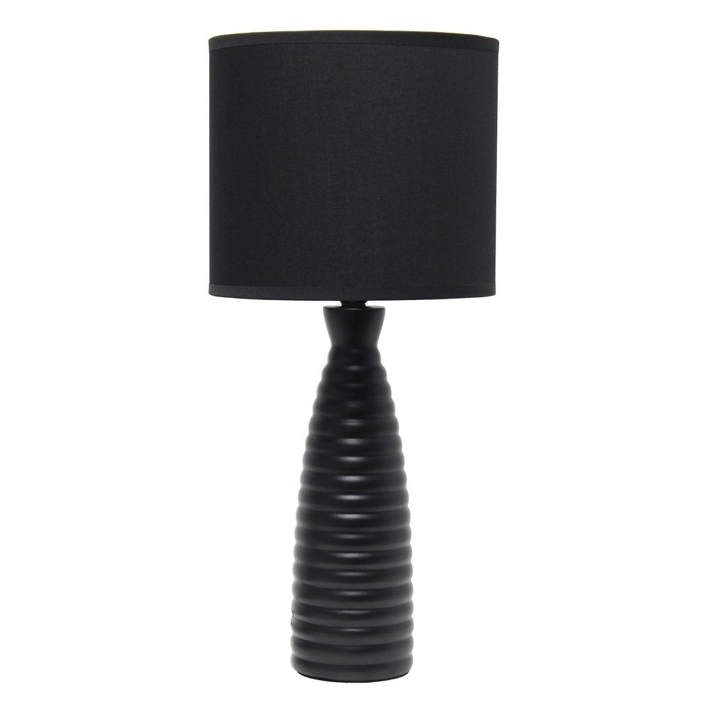 20" Black Ceramic Novelty Table Lamp With Black Drum Shade
