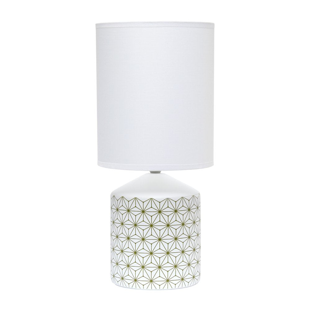 19" White And Gold Ceramic Table Lamp With White Cylinder Shade