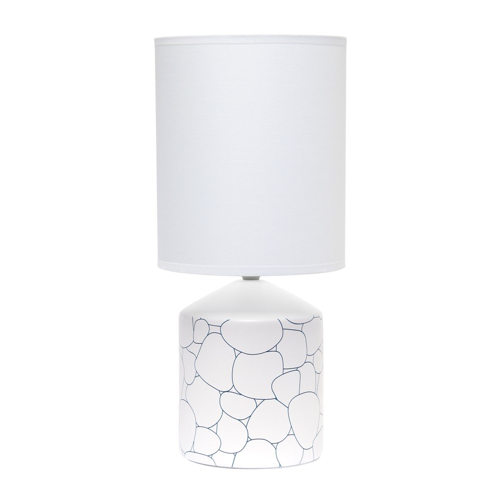 19" White And Stone Ceramic Table Lamp With White Cylinder Shade