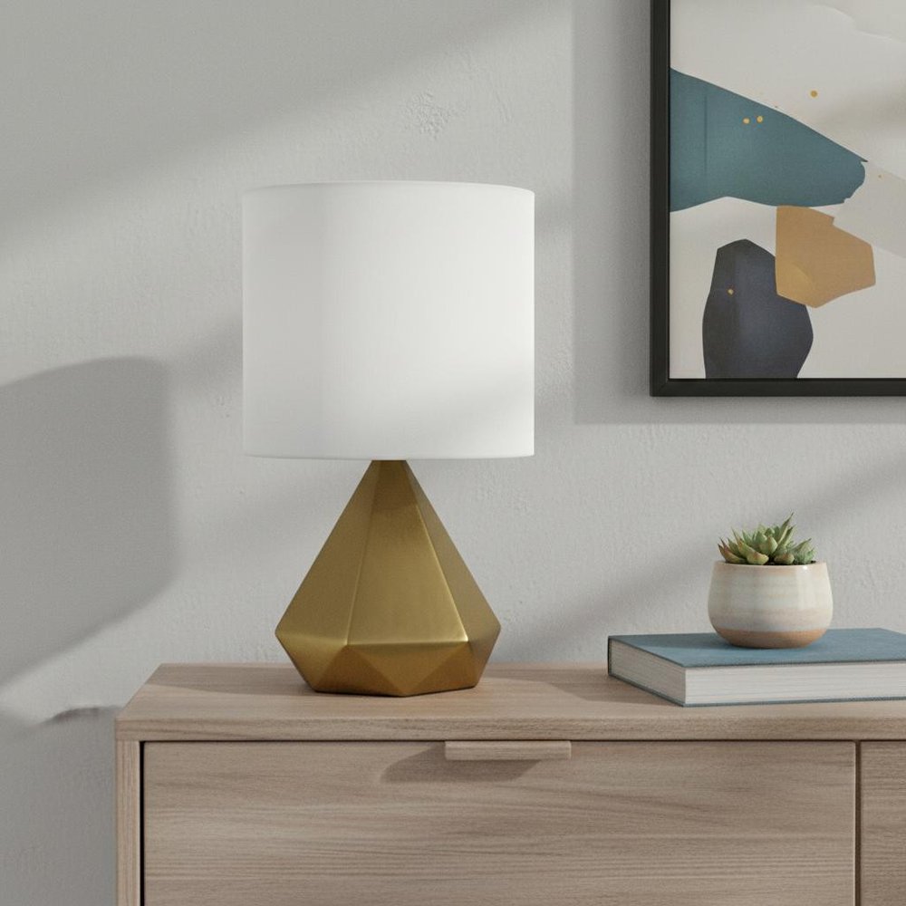 20" Gold Ceramic Novelty Table Lamp With White Drum Shade