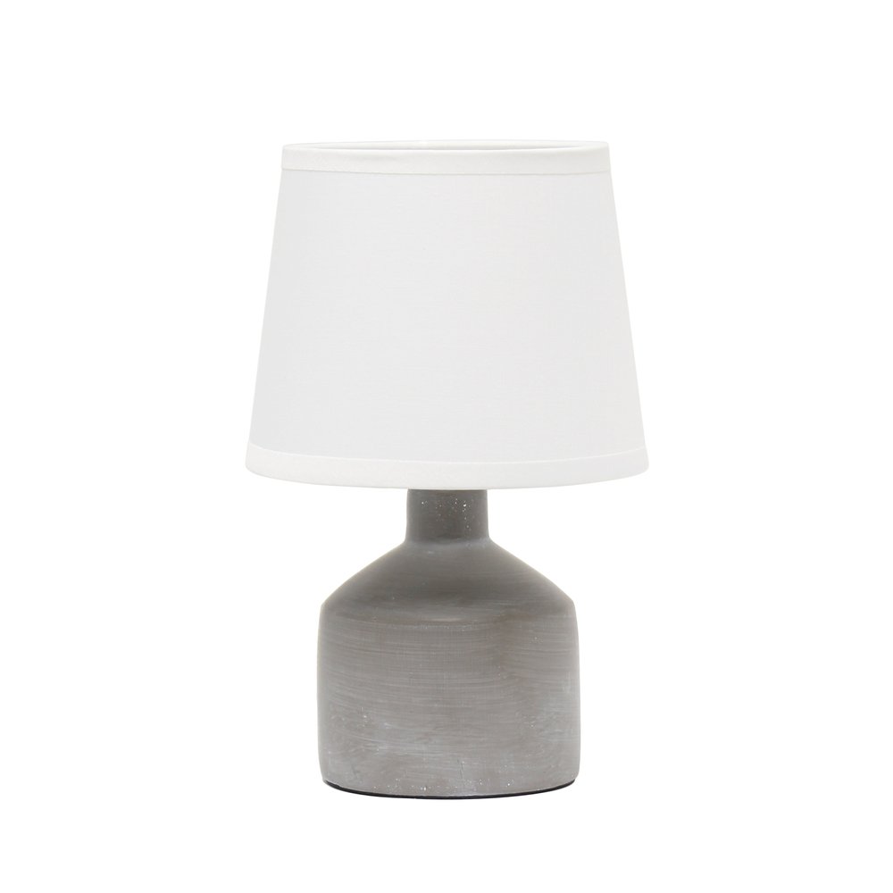 9" Gray Concrete Round Table Lamp With White Drum Shade