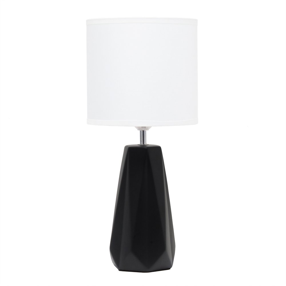 18" Black And Silver Ceramic Geometric Table Lamp With White Drum Shade