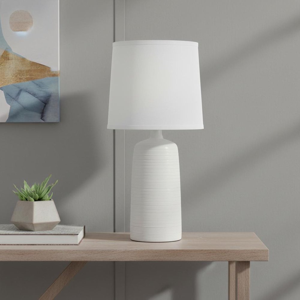 16" Off White Ceramic Novelty Table Lamp With White Drum Shade