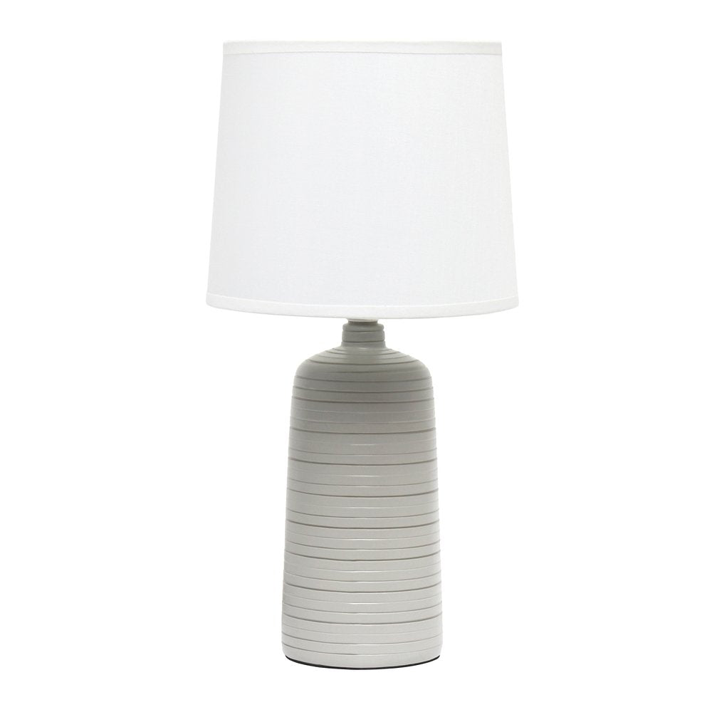 16" Taupe Ceramic Table Lamp With White Drum Shade