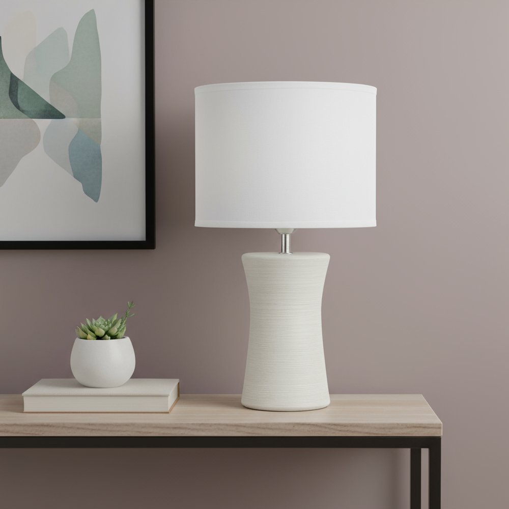 17" Off White Ceramic Novelty Table Lamp With White Drum Shade