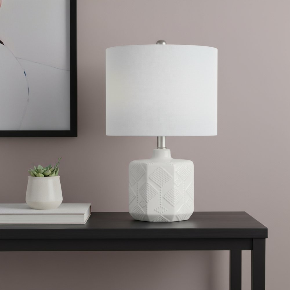 19" Off White Novelty Table Lamp With White Drum Shade