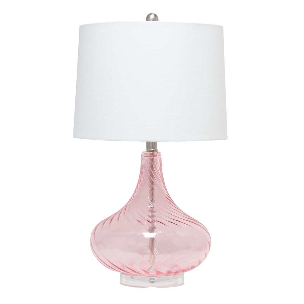 24" Pink And Clear Glass Novelty Table Lamp With White Drum Shade