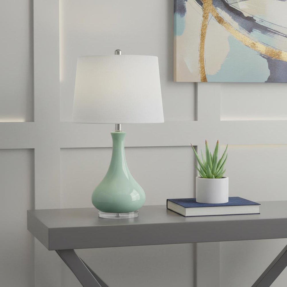 26" Aqua Ceramic Novelty Table Lamp With White Drum Shade