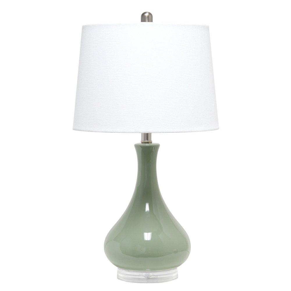 26" Sage And Clear Ceramic Novelty Table Lamp With White Drum Shade