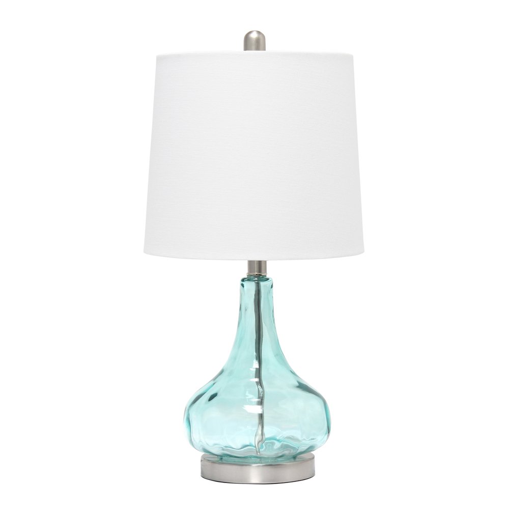 23" Blue And Silver Glass And Metal Novelty Table Lamp With White Drum Shade