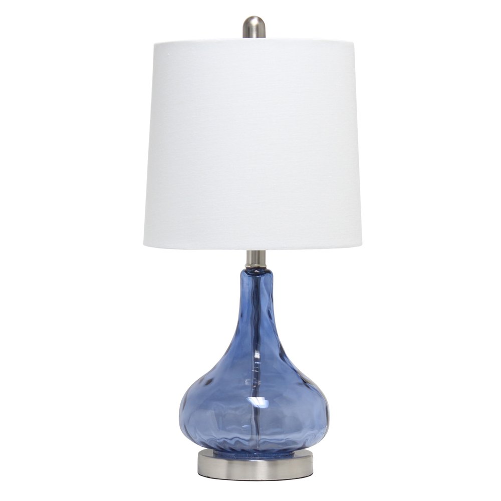 23" Dark Blue And Silver Glass And Metal Novelty Table Lamp With White Drum Shade