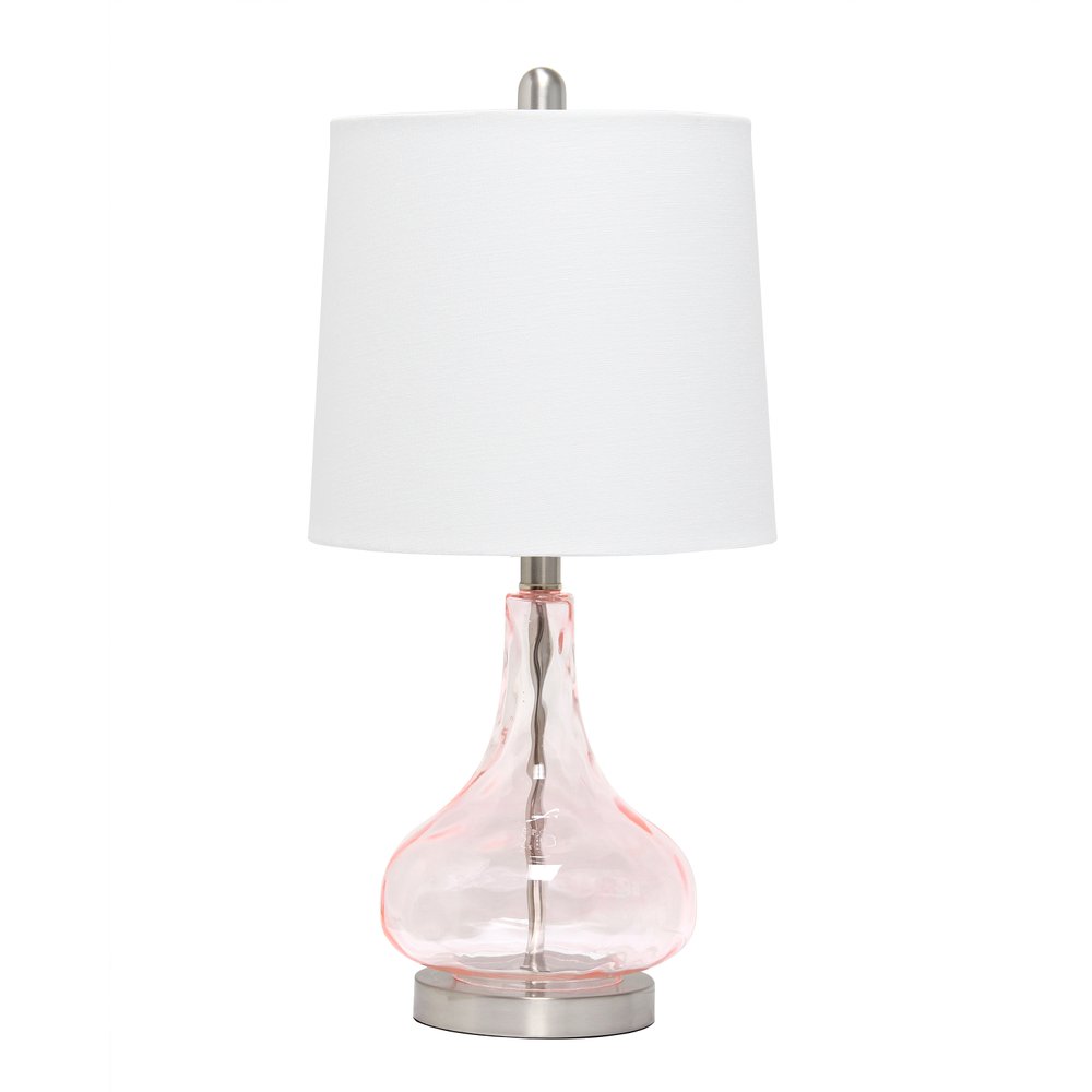 23" Rose And Silver Glass And Metal Round Table Lamp With White Drum Shade