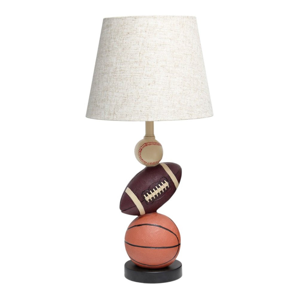 22" Brown Geometric Table Lamp With Beige Drum Shade