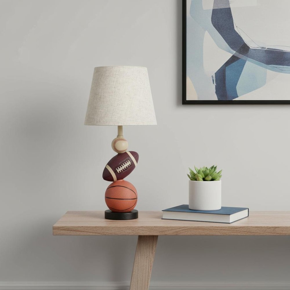 22" Brown Geometric Table Lamp With Beige Drum Shade