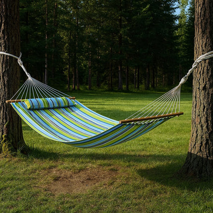 Aqua And Lime Green Striped Double Hammock HomeRoots