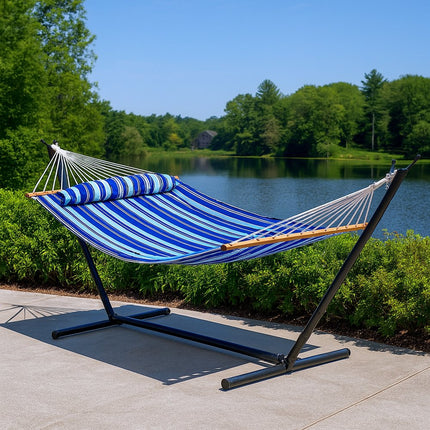 Light Blue And Dark Blue Striped Double Hammock HomeRoots