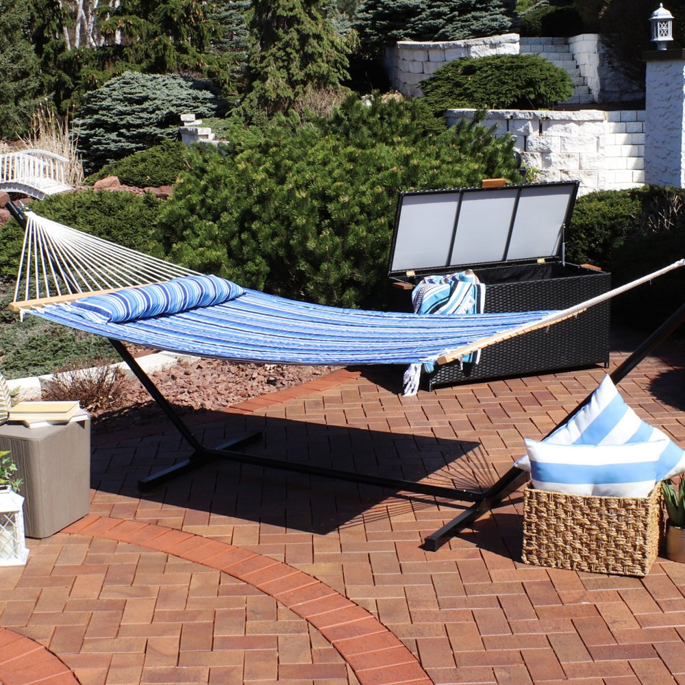 Light Blue And Dark Blue Striped Double Hammock