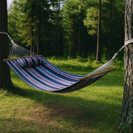 Blue Red And White Striped Double Hammock HomeRoots