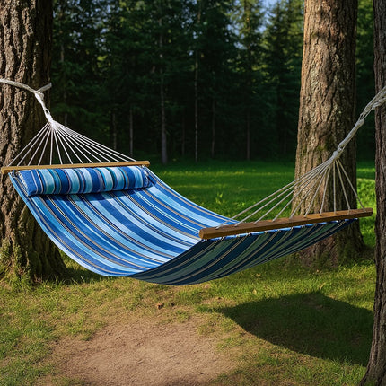 Light Blue And Dark Blue Striped Double Hammock HomeRoots