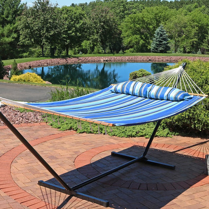 Light Blue And Dark Blue Striped Double Hammock HomeRoots