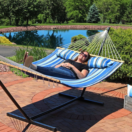 Light Blue And Dark Blue Striped Double Hammock HomeRoots