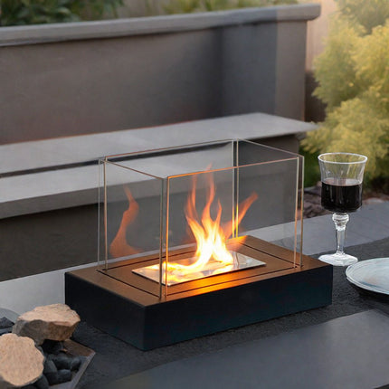 14" Black Metal Free Standing BioEthanol Fireplace HomeRoots