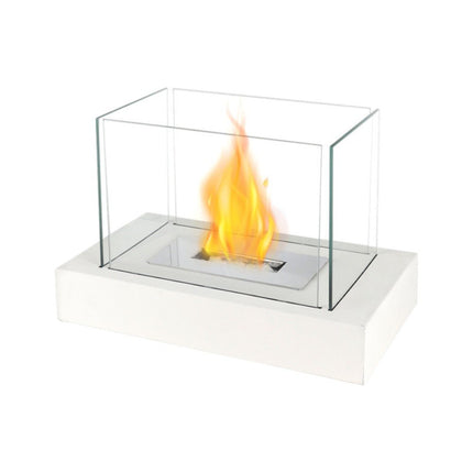 14" White And Clear Metal And Glass BioEthanol Portable Tabletop Firepit HomeRoots