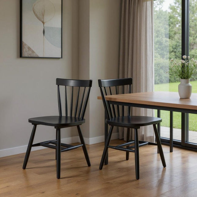 Set of Two Black Solid Wood Slat Back Dining Side Chairs HomeRoots