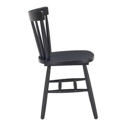 Set of Two Black Solid Wood Slat Back Dining Side Chairs