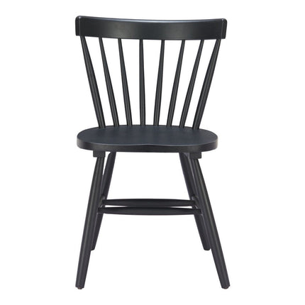 Set of Two Black Solid Wood Slat Back Dining Side Chairs