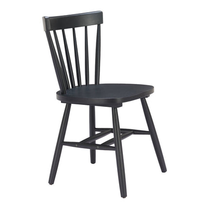 Set of Two Black Solid Wood Slat Back Dining Side Chairs