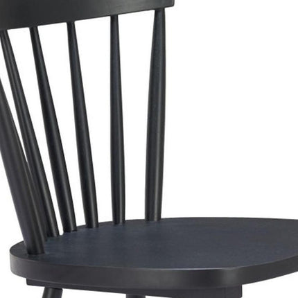Set of Two Black Solid Wood Slat Back Dining Side Chairs