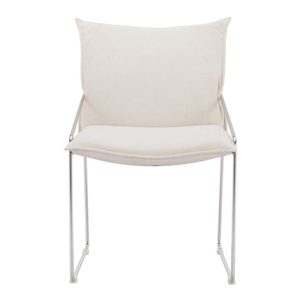 Set of Two White and Silver Upholstered Dining Arm Chairs