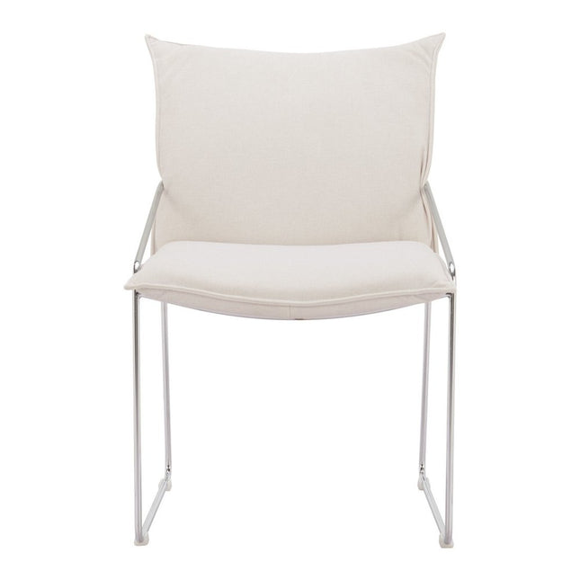 Set of Two White and Silver Upholstered Dining Arm Chairs HomeRoots