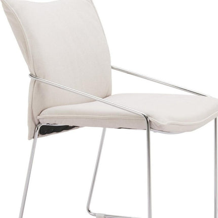 Set of Two White and Silver Upholstered Dining Arm Chairs