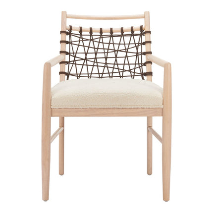 Set of Two Ivory and White Upholstered Open Back Dining Arm Chairs