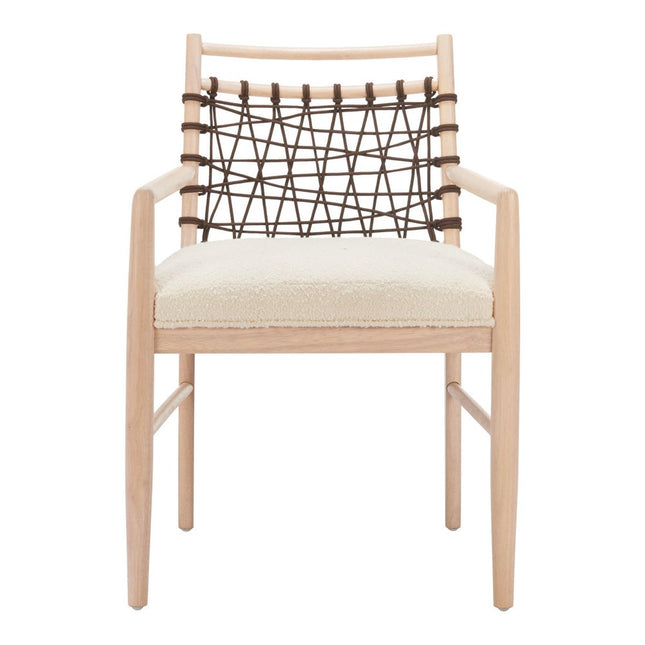 Set of Two Ivory and White Upholstered Open Back Dining Arm Chairs HomeRoots
