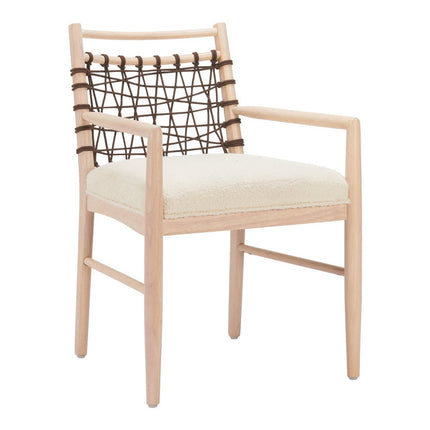 Set of Two Ivory and White Upholstered Open Back Dining Arm Chairs