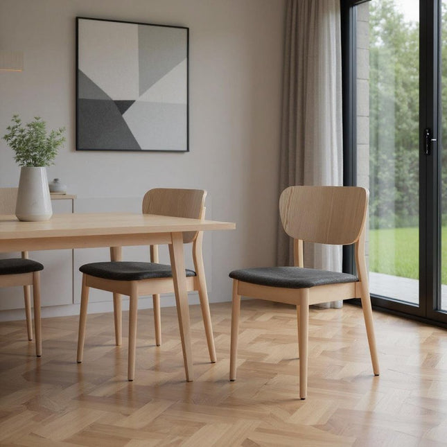 Set of Two Gray and Natural Upholstered Open Back Dining Side Chairs HomeRoots