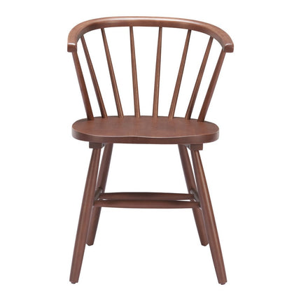 Set of Two Walnut and Brown Solid Wood Slat Back Dining Side Chairs