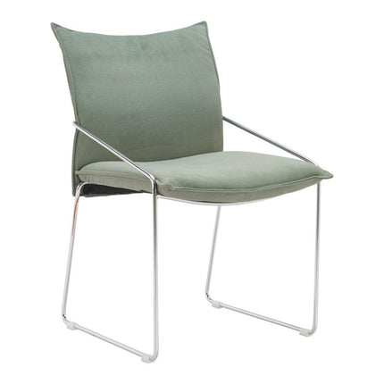 Set of Two Green and Silver Upholstered Dining Arm Chairs