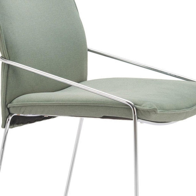 Set of Two Green and Silver Upholstered Dining Arm Chairs HomeRoots