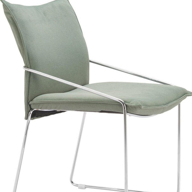 Set of Two Green and Silver Upholstered Dining Arm Chairs HomeRoots
