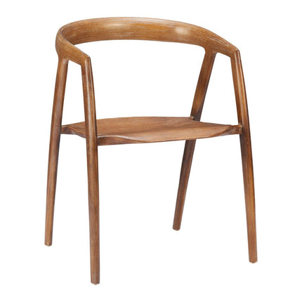 Set of Two Walnut and Brown Solid Wood Open Back Dining Arm Chairs