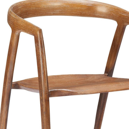 Set of Two Walnut and Brown Solid Wood Open Back Dining Arm Chairs